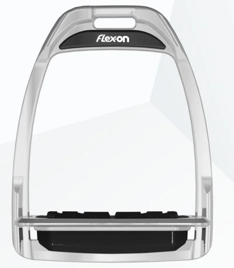 Flex On Hunter Stirrups Silver Black Elastomers Flat Grip